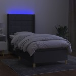 vidaXL Pat cu arcuri, saltea și LED, gri închis, 90x190 cm, textil