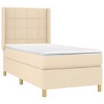 vidaXL Pat cu arcuri, saltea și LED, crem, 90x190 cm, textil vidaXL Pat cu arcuri, saltea și LED, crem, 90x190 cm, textil