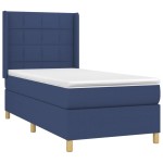 vidaXL Pat cu arcuri, saltea și LED, albastru, 90x190 cm, textil