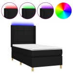 vidaXL Pat cu arcuri, saltea și LED, negru, 90x200 cm, textil