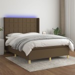 vidaXL Pat cu arcuri, saltea și LED, maro închis, 140x190 cm, textil vidaXL Pat cu arcuri, saltea și LED, maro închis, 140x190 cm, textil