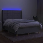 vidaXL Pat cu arcuri, saltea și LED, gri deschis, 140x200 cm, textil