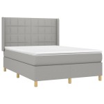 vidaXL Pat cu arcuri, saltea și LED, gri deschis, 140x200 cm, textil