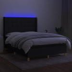 vidaXL Pat cu arcuri, saltea și LED, negru, 140x200 cm, textil vidaXL Pat cu arcuri, saltea și LED, negru, 140x200 cm, textil