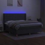 vidaXL Pat cu arcuri, saltea și LED, gri închis, 160x200 cm, textil vidaXL Pat cu arcuri, saltea și LED, gri închis, 160x200 cm, textil