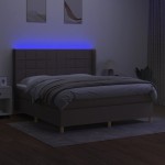 vidaXL Pat cu arcuri, saltea și LED, gri taupe, 160x200 cm, textil