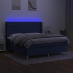 vidaXL Pat cu arcuri, saltea și LED, albastru, 180x200 cm, textil