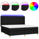 vidaXL Pat cu arcuri, saltea și LED, negru, 200x200 cm, textil vidaXL Pat cu arcuri, saltea și LED, negru, 200x200 cm, textil
