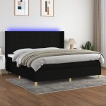 vidaXL Pat cu arcuri, saltea și LED, negru, 200x200 cm, textil vidaXL Pat cu arcuri, saltea și LED, negru, 200x200 cm, textil