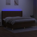 vidaXL Pat cu arcuri, saltea și LED, maro închis, 200x200 cm, textil