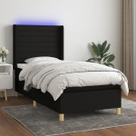 vidaXL Pat cu arcuri, saltea și LED, negru, 90x190 cm, textil vidaXL Pat cu arcuri, saltea și LED, negru, 90x190 cm, textil