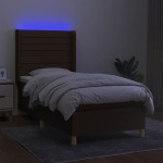 vidaXL Pat cu arcuri, saltea și LED, maro închis, 90x200 cm, textil