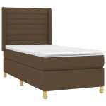 vidaXL Pat cu arcuri, saltea și LED, maro închis, 90x200 cm, textil