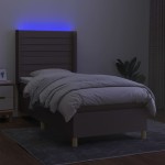 vidaXL Pat cu arcuri, saltea și LED, gri taupe, 90x200 cm, textil