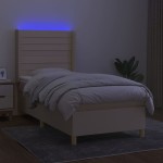 vidaXL Pat cu arcuri, saltea și LED, crem, 90x200 cm, textil vidaXL Pat cu arcuri, saltea și LED, crem, 90x200 cm, textil