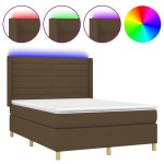 vidaXL Pat cu arcuri, saltea și LED, maro închis, 140x190 cm, textil vidaXL Pat cu arcuri, saltea și LED, maro închis, 140x190 cm, textil