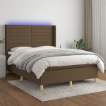 vidaXL Pat cu arcuri, saltea și LED, maro închis, 140x190 cm, textil vidaXL Pat cu arcuri, saltea și LED, maro închis, 140x190 cm, textil