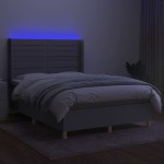 vidaXL Pat cu arcuri, saltea și LED, gri deschis, 140x200 cm, textil