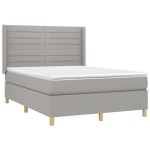 vidaXL Pat cu arcuri, saltea și LED, gri deschis, 140x200 cm, textil