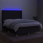 vidaXL Pat cu arcuri, saltea și LED, negru, 140x200 cm, textil