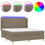 vidaXL Pat cu arcuri, saltea și LED, gri taupe, 160x200 cm, textil vidaXL Pat cu arcuri, saltea și LED, gri taupe, 160x200 cm, textil