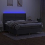 vidaXL Pat cu arcuri, saltea și LED, gri închis, 180x200 cm, textil vidaXL Pat cu arcuri, saltea și LED, gri închis, 180x200 cm, textil