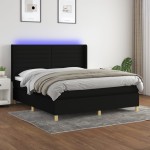 vidaXL Pat cu arcuri, saltea și LED, negru, 180x200 cm, textil vidaXL Pat cu arcuri, saltea și LED, negru, 180x200 cm, textil