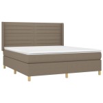 vidaXL Pat cu arcuri, saltea și LED, gri taupe, 180x200 cm, textil