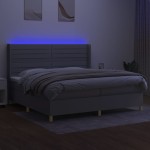 vidaXL Pat cu arcuri, saltea și LED, gri deschis, 200x200 cm, textil
