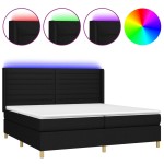 vidaXL Pat cu arcuri, saltea și LED, negru, 200x200 cm, textil