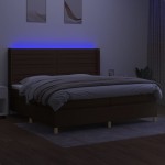 vidaXL Pat cu arcuri, saltea și LED, maro închis, 200x200 cm, textil