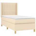 vidaXL Pat cu arcuri, saltea și LED, crem, 90x200 cm, textil vidaXL Pat cu arcuri, saltea și LED, crem, 90x200 cm, textil