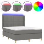 vidaXL Pat cu arcuri, saltea și LED, gri închis, 140x190 cm, textil