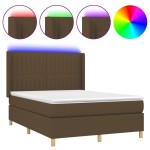 vidaXL Pat cu arcuri, saltea și LED, maro închis, 140x190 cm, textil vidaXL Pat cu arcuri, saltea și LED, maro închis, 140x190 cm, textil