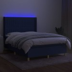 vidaXL Pat cu arcuri, saltea și LED, albastru, 140x190 cm, textil