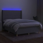 vidaXL Pat cu arcuri, saltea și LED, gri deschis, 140x200 cm, textil