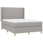 vidaXL Pat cu arcuri, saltea și LED, gri deschis, 140x200 cm, textil