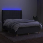 vidaXL Pat cu arcuri, saltea și LED, gri închis, 140x200 cm, textil
