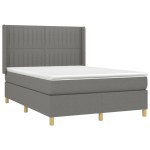 vidaXL Pat cu arcuri, saltea și LED, gri închis, 140x200 cm, textil