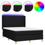 vidaXL Pat cu arcuri, saltea și LED, negru, 140x200 cm, textil