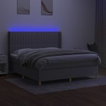 vidaXL Pat cu arcuri, saltea și LED, gri deschis, 160x200 cm, textil