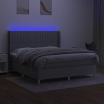 vidaXL Pat cu arcuri, saltea și LED, gri deschis, 180x200 cm, textil