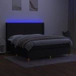 vidaXL Pat cu arcuri, saltea și LED, negru, 180x200 cm, textil
