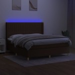 vidaXL Pat cu arcuri, saltea și LED, maro închis, 180x200 cm, textil