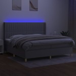 vidaXL Pat cu arcuri, saltea și LED, gri deschis, 200x200 cm, textil