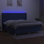vidaXL Pat cu arcuri, saltea și LED, albastru, 200x200 cm, textil