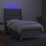 vidaXL Pat cu arcuri, saltea și LED, gri deschis, 80x200 cm, textil vidaXL Pat cu arcuri, saltea și LED, gri deschis, 80x200 cm, textil