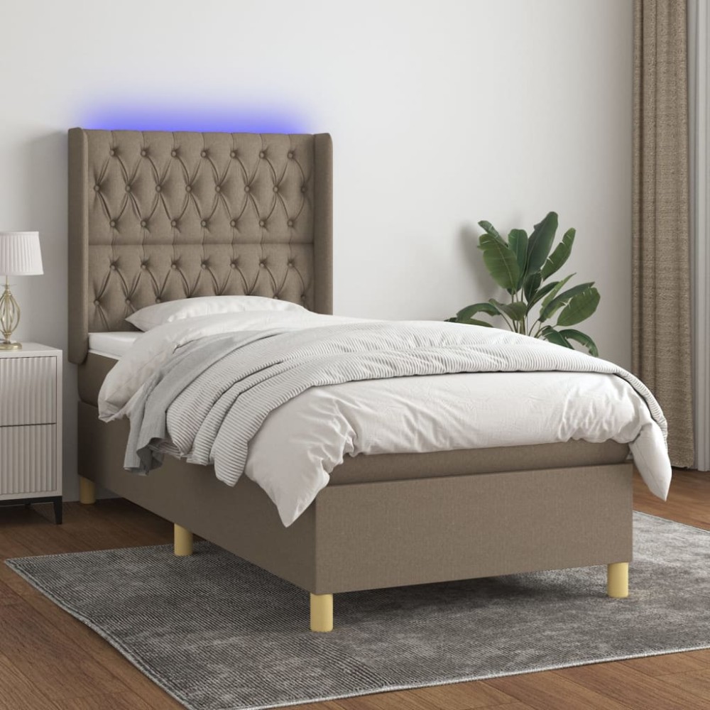 vidaXL Pat cu arcuri, saltea și LED, gri taupe, 80x200 cm, textil