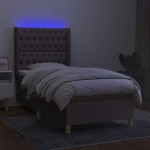 vidaXL Pat cu arcuri, saltea și LED, gri taupe, 80x200 cm, textil