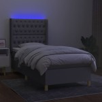 vidaXL Pat cu arcuri, saltea și LED, gri deschis, 90x190 cm, textil